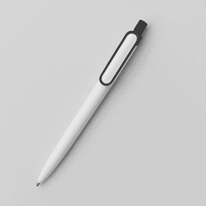 Black promotional plastic pen with ergonomic design and customizable clip, ideal for branding and bulk office supply needs.