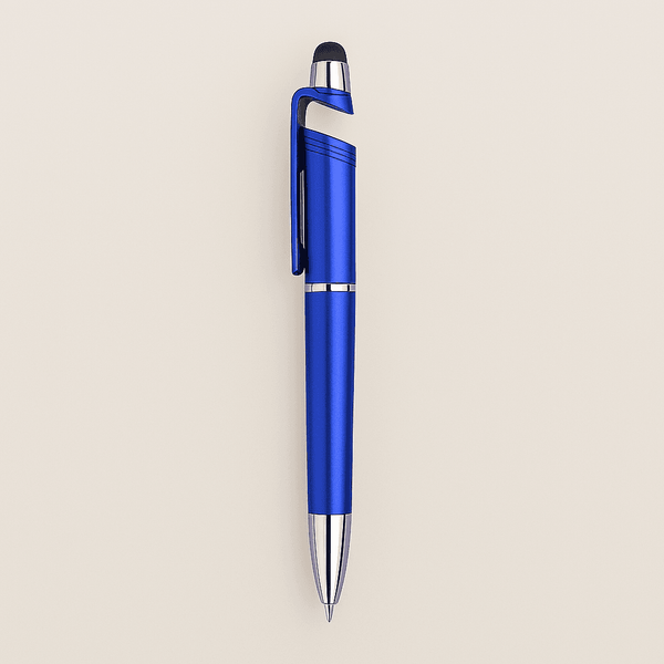 Stylus Pen with Touch Tip Blue - Metallic Stylus Pen featuring a sleek blue body, chrome accents, and dual functionality for writing and touchscreen use.