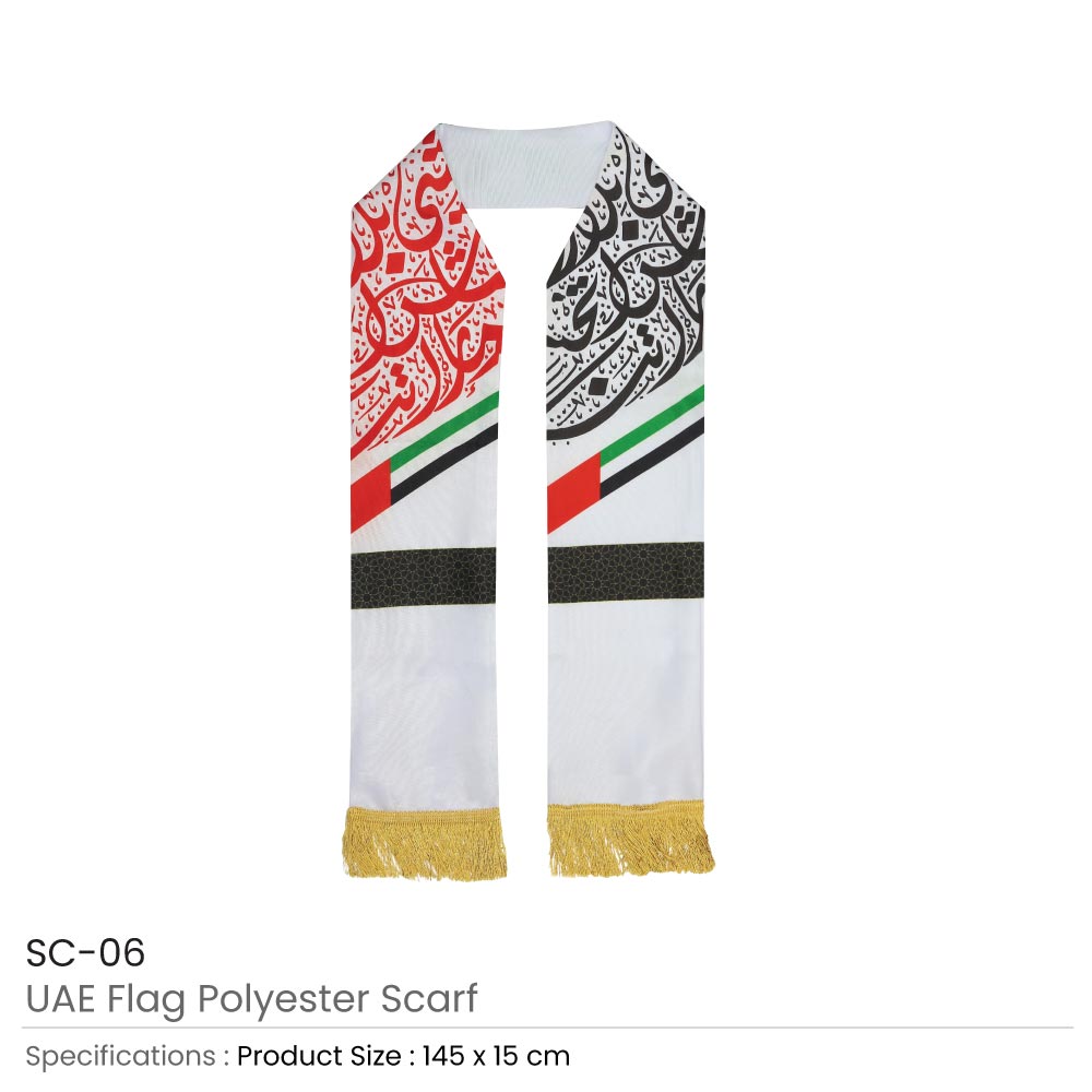 UAE Flag Polyester Scarf with Gold Tassel