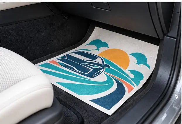 Custom Printed Paper Car Mats - 4 Color Glossy 90gsm — Passenger footwell view