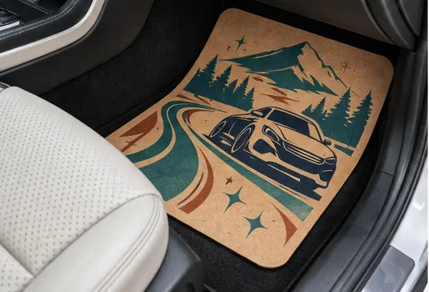 Custom Printed Paper Car Mats - 4 Color Kraft Brown 100gsm — Passenger footwell view