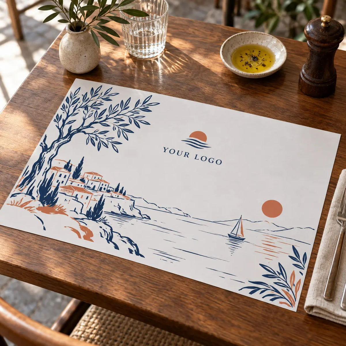 Custom Table Mat – 1 or 2 Color, Woodfree 80gsm – alternate branded print example
