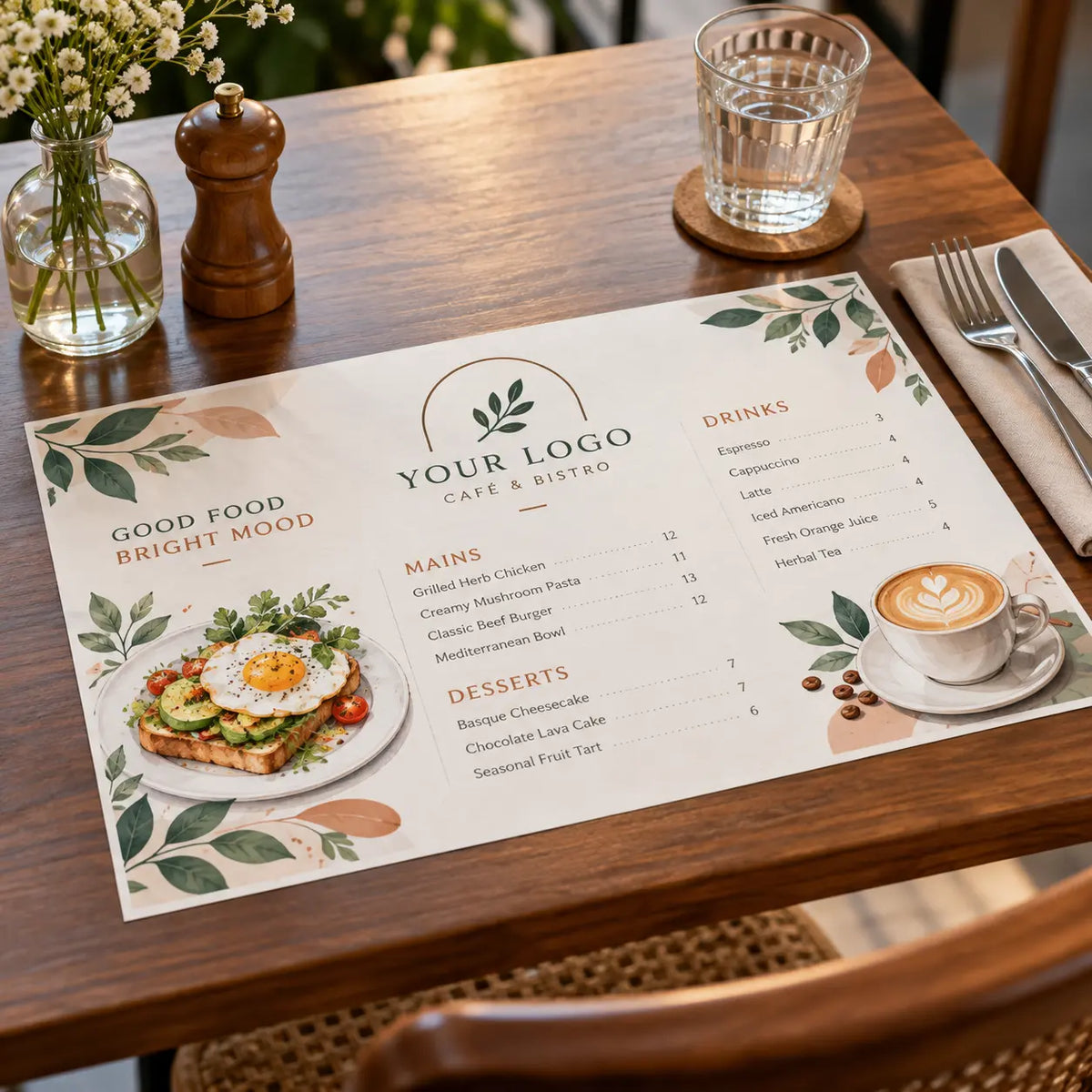 Custom Table Mat – 4 Color, Woodfree 100gsm – alternate branded print example