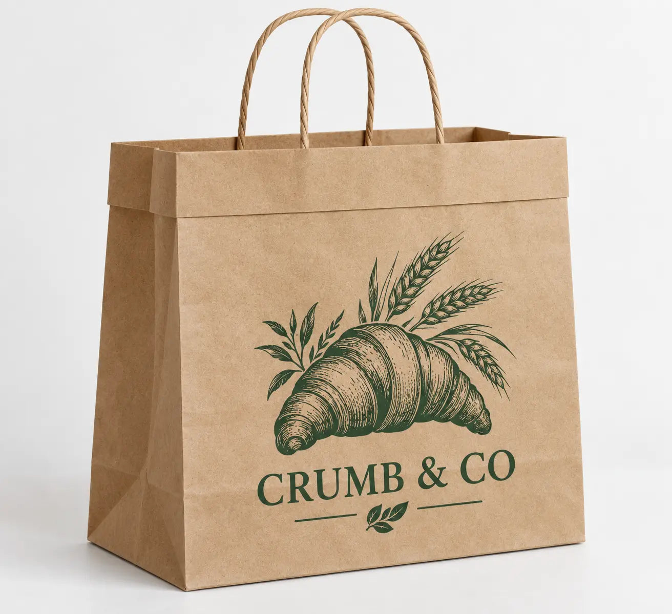 Brown top-fold kraft shopping bag with bakery branding