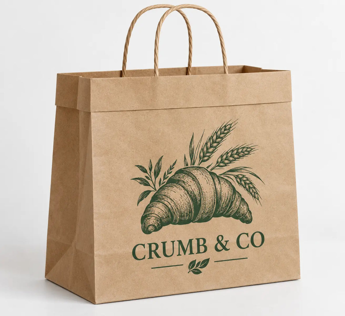 Brown top-fold kraft shopping bag with bakery branding
