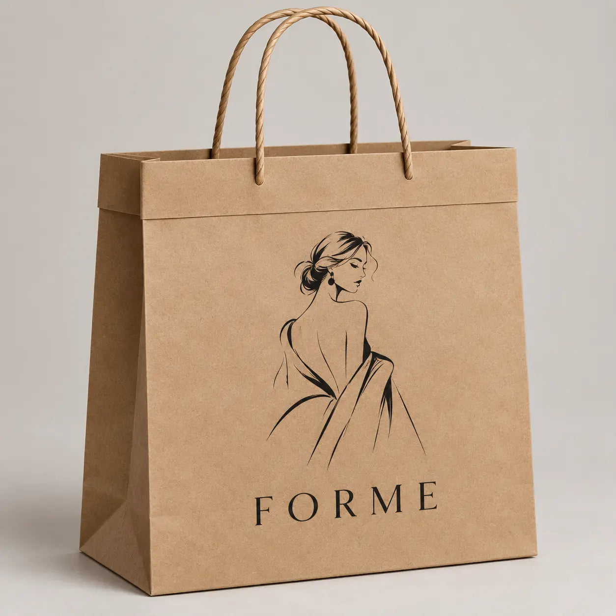 Brown top-fold kraft shopping bag with fashion branding