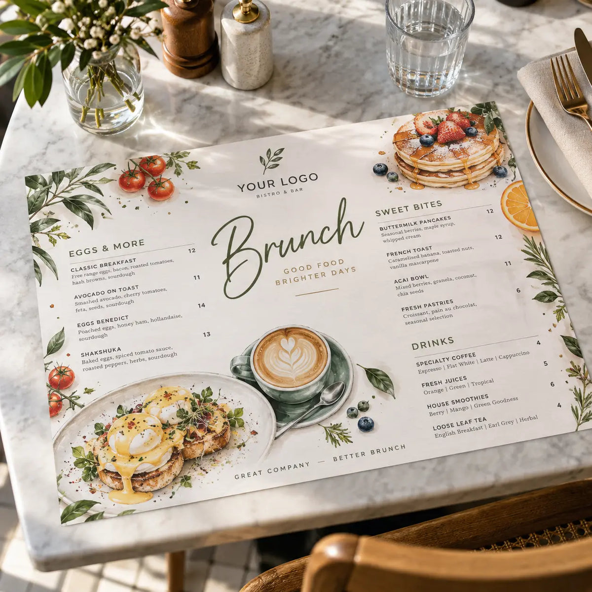 Custom Table Mat – 4 Color, Woodfree 100gsm – original custom printing mockup