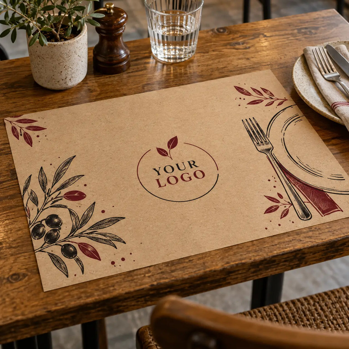 Custom Table Mat – 4 Color, Kraft Brown 100gsm – alternate branded print example