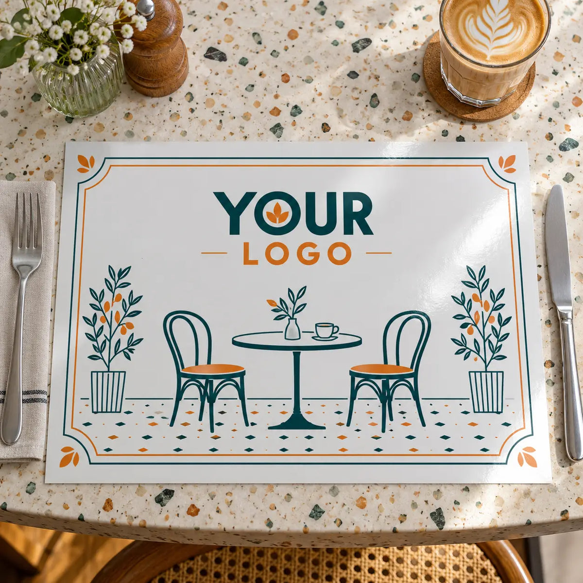 Custom Table Mat – 1 or 2 Color, Glossy 90gsm – original custom printing mockup