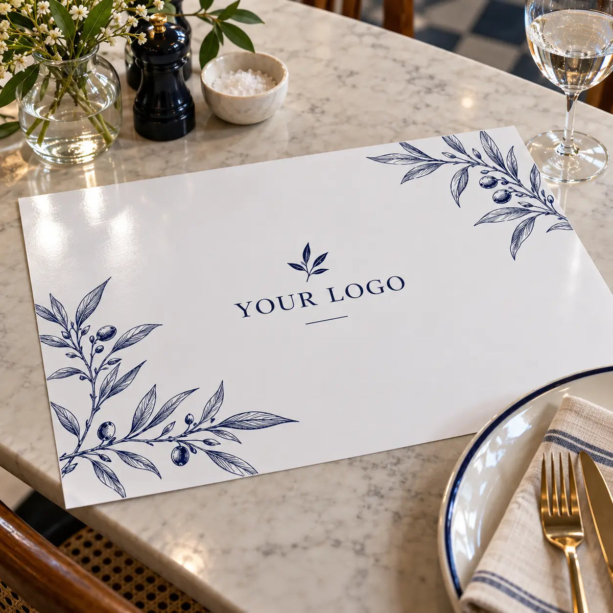 Custom Table Mat – 1 or 2 Color, Glossy 90gsm – alternate branded print example