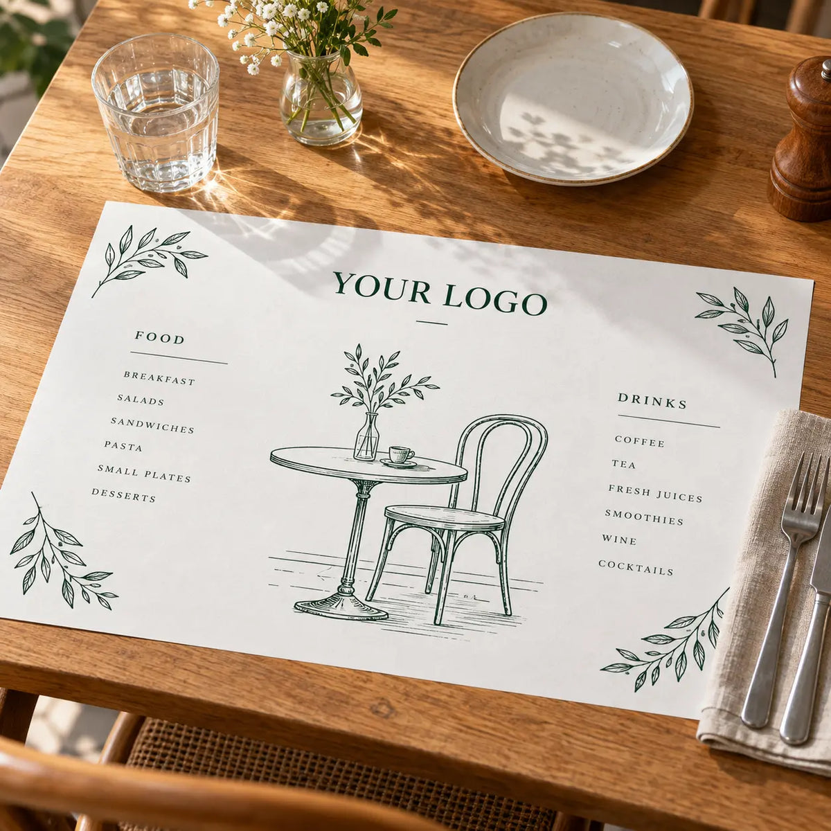 Custom Table Mat – 1 or 2 Color, Woodfree 80gsm – original custom printing mockup