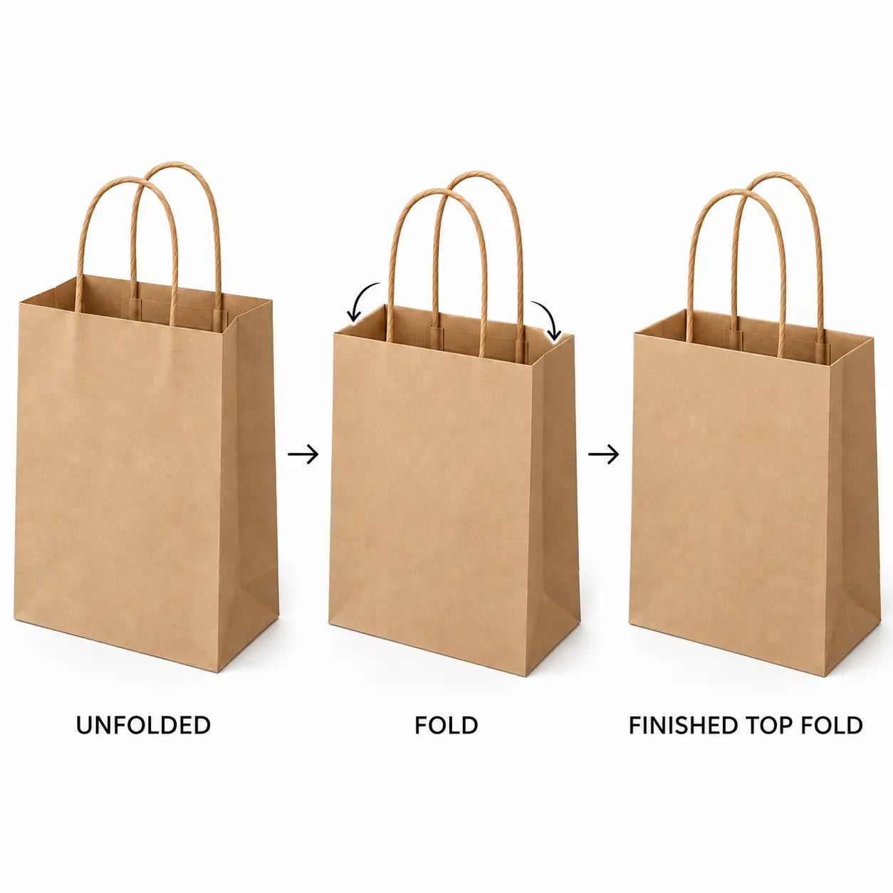 Top fold process: extra paper folds inward inside the bag, leaving a smooth exterior