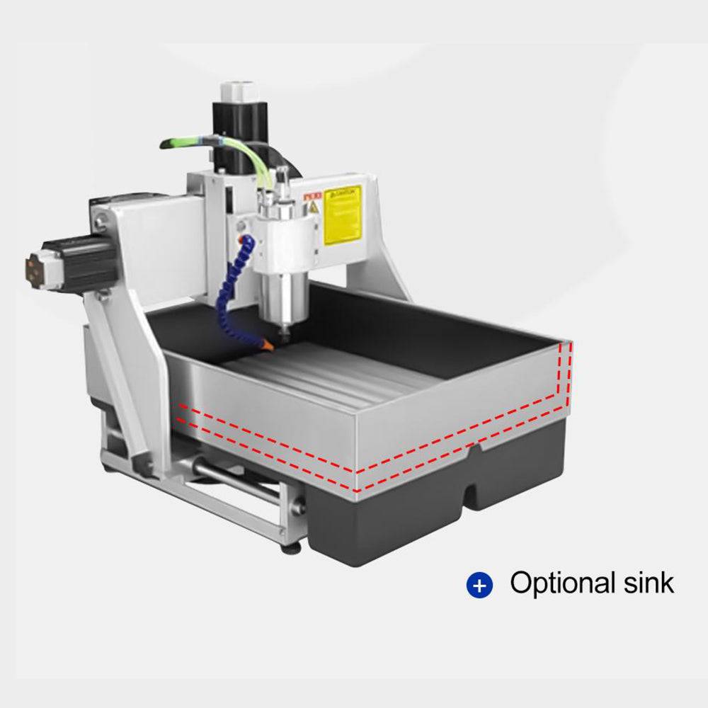 Optional sink attachment for CNC A3 desktop router, enhancing cooling and debris management during industrial cutting tasks.