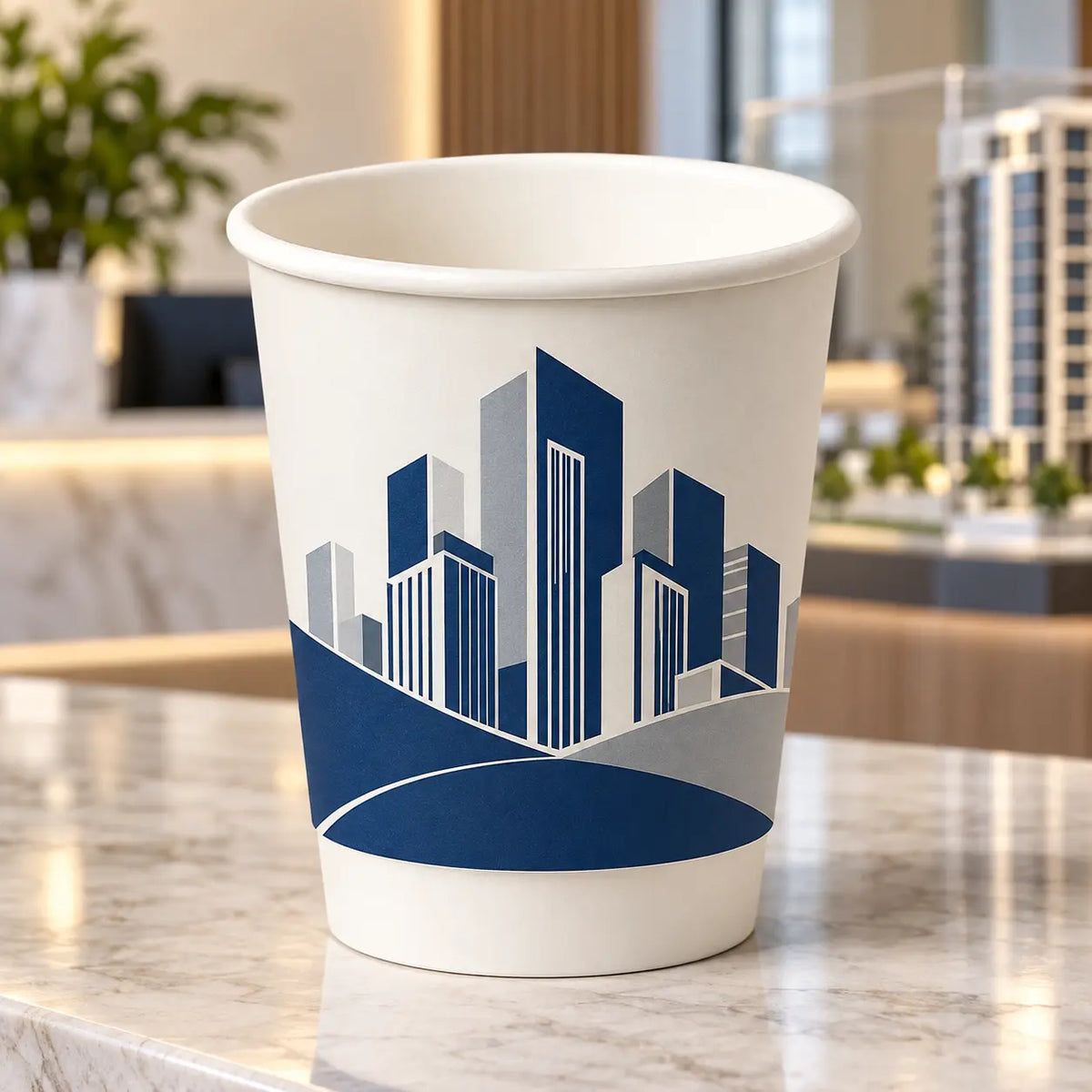 Custom paper cups for a real estate company | أكواب ورقية مخصصة لشركة عقارات