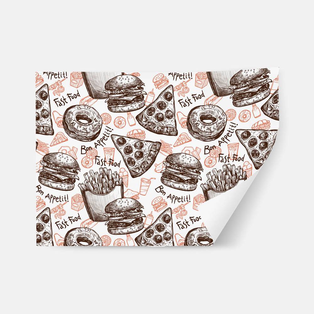 Sandwich Wrapping - Customized Wrapping featuring hand-drawn fast food icons and phrases like 'Bon Appetit' and 'Fast Food' for stylish on-the-go meals.