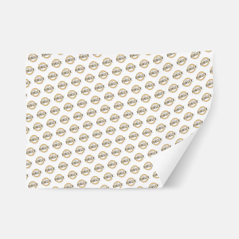Sandwich Wrapping - Customized Wrapping with repeating burger logo pattern, perfect for branding and keeping sandwiches fresh and secure.