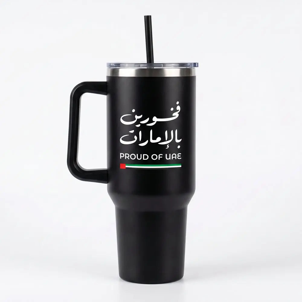 Proud of UAE Black SS Tumbler with Handle Straw 1200ml – TM-079-BLK