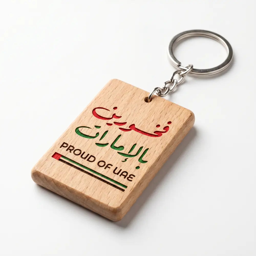 Proud of UAE Wooden Keychain – UAE National Day Laser Engraved Keyring
