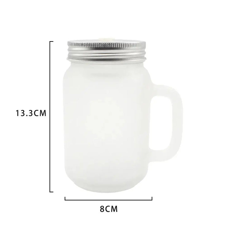 Frosted Glass Mason Jar with Straw