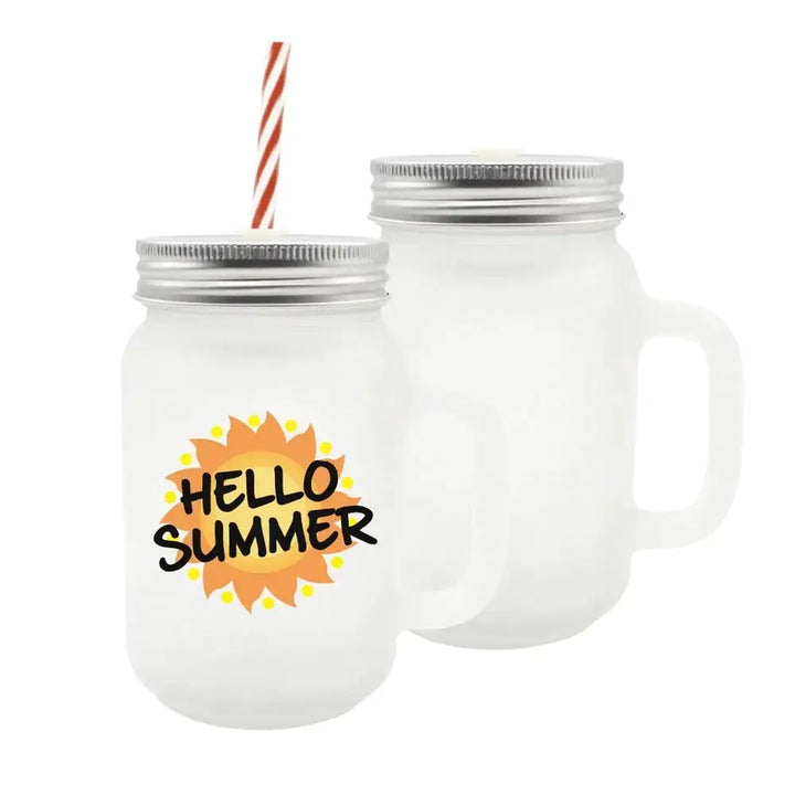 Frosted Glass Mason Jar with Straw