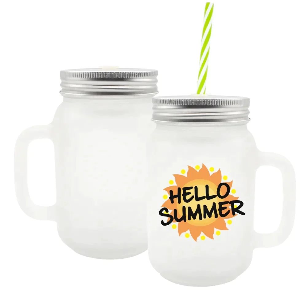 Frosted Glass Mason Jar with Straw