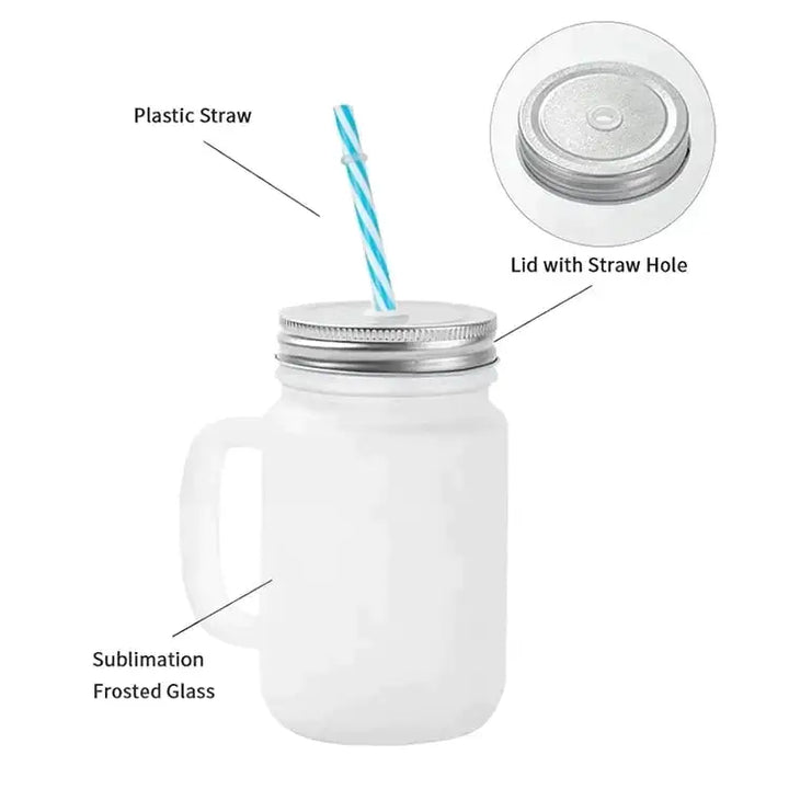 Frosted Glass Mason Jar with Straw