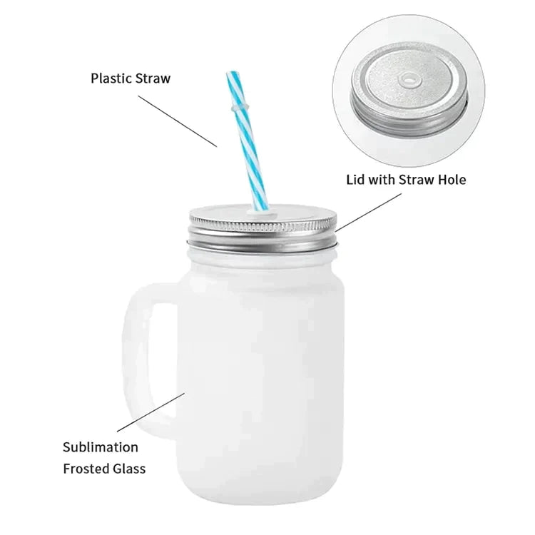 Frosted Glass Mason Jar with Straw