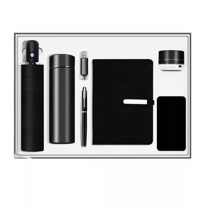 Set of Notebook, Bottle, Umbrella, Pen, USB, Speaker and Power Bank